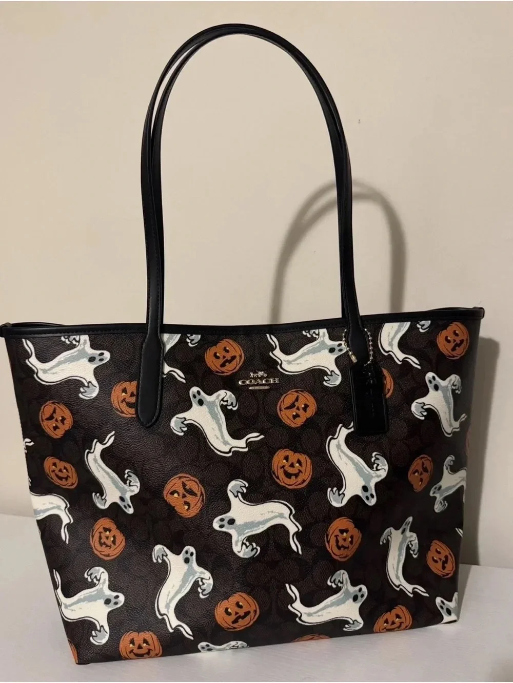 Coach Brown Tote with White Ghosts & Orange Jack-o'-Lanterns